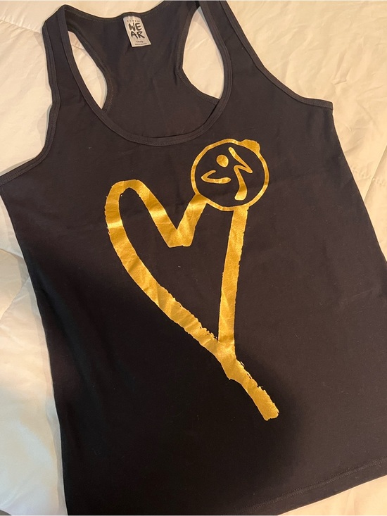 Zumba Fitness Tops - Zumba Fitness Black Muscle Tank with Gold Heart Graphic